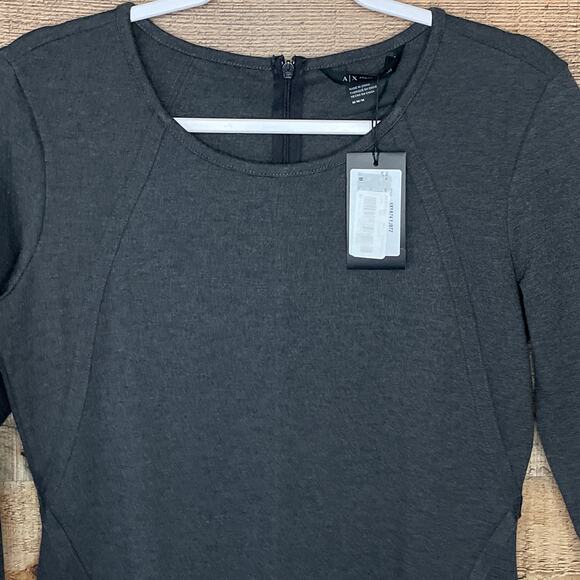 Armani Exchange Bodycon Cropped Sleeve Dress Charcoal Gray Size Medium NWT - Picture 2 of 9